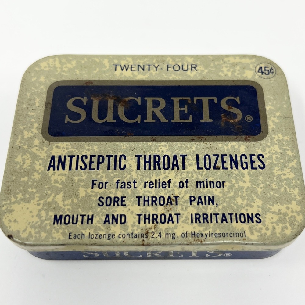 Vintage Sucrets Antiseptic Throat Lozenges‎ Tin Blue Cream 45 Cent Collectible